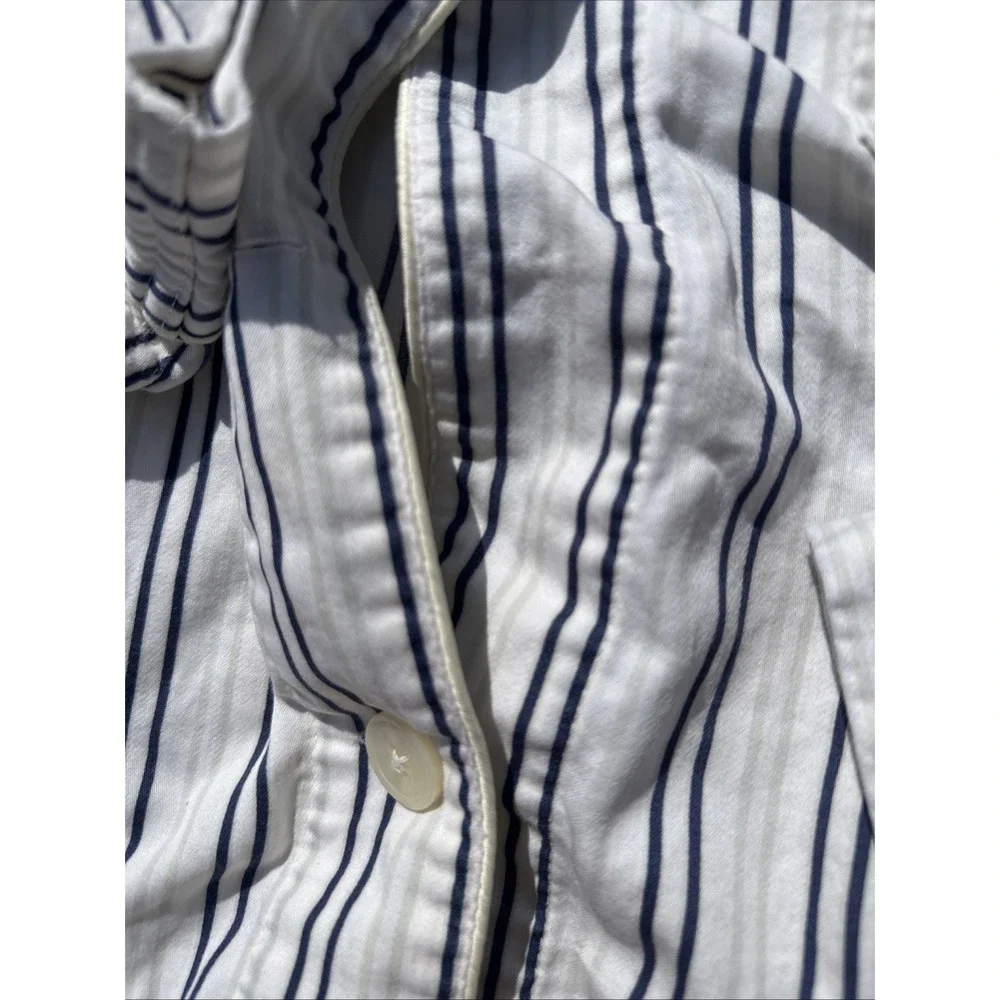 Ralph Lauren Green Label Cotton Blue Ivory Stripe Collar Flannel Pajama Shirt‎ M